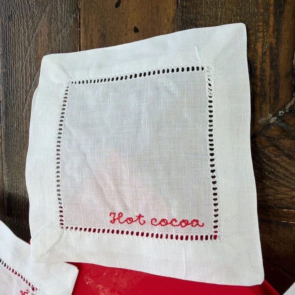 J. Crew Red and White Holiday Punch Embroidered Napkin Set